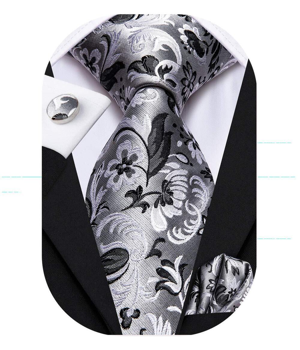 8076 Silk Paisley Ties Necktie Pocket Square Cufflinks Set Foral Tie Sets